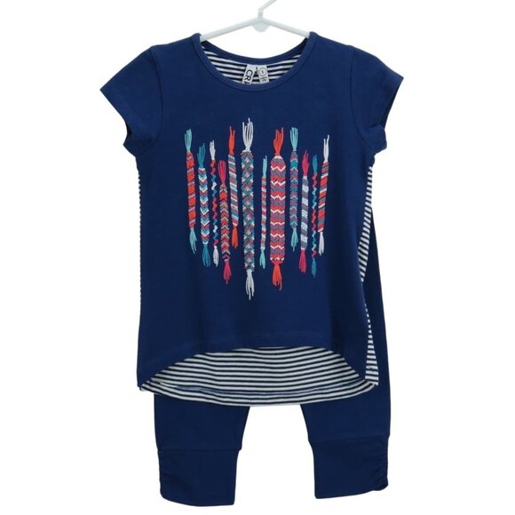 CR Kids Girls 2-Piece Navy Top & Legging Set With Friendship Bracelet Print & St - Picture 1 of 4